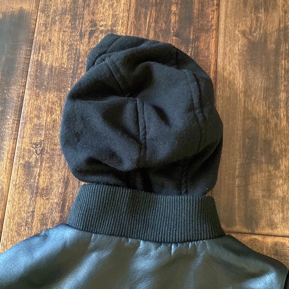 Kid’s Faux Leather/Cotton Jacket with Hood, Size Medium - Picture 7 of 8